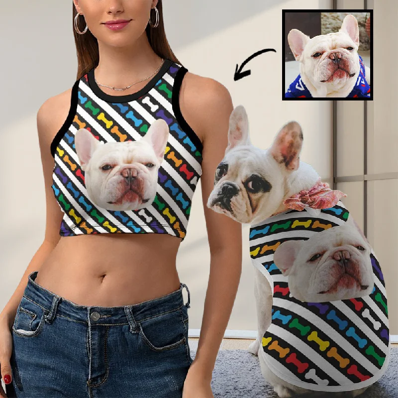 French Style Personalized Women's Tank Top&Pet's Vest Custom Face Stripe Tank Top