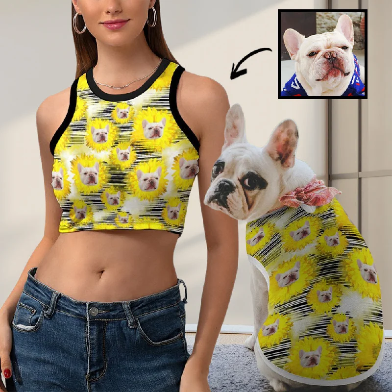 Lazy Home Personalized Women's Tank Top&Pet's Vest Custom Face on Sunflower Tank Top
