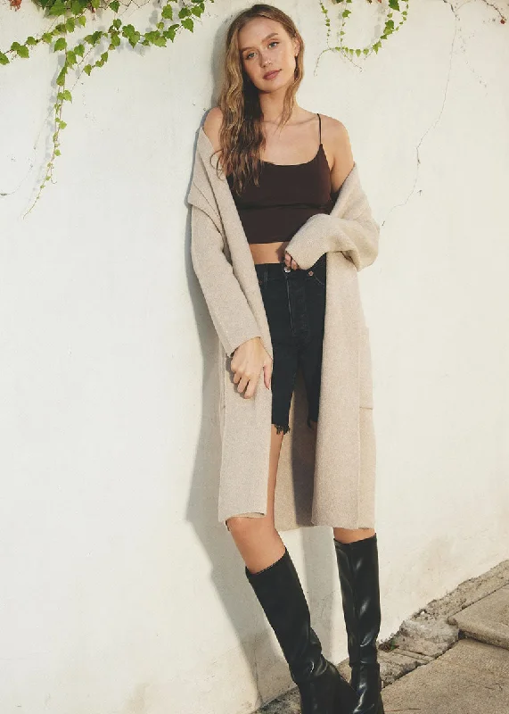 Age-reducing Style Cozy Long Cardigan - Taupe