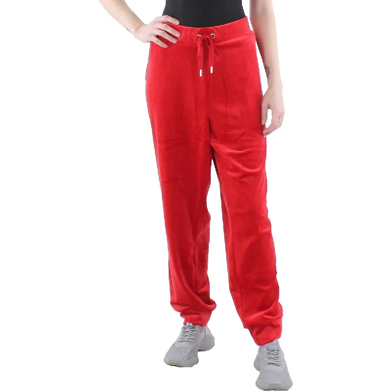 Literary Style Womens Velour Sequined Logo Jogger Pants